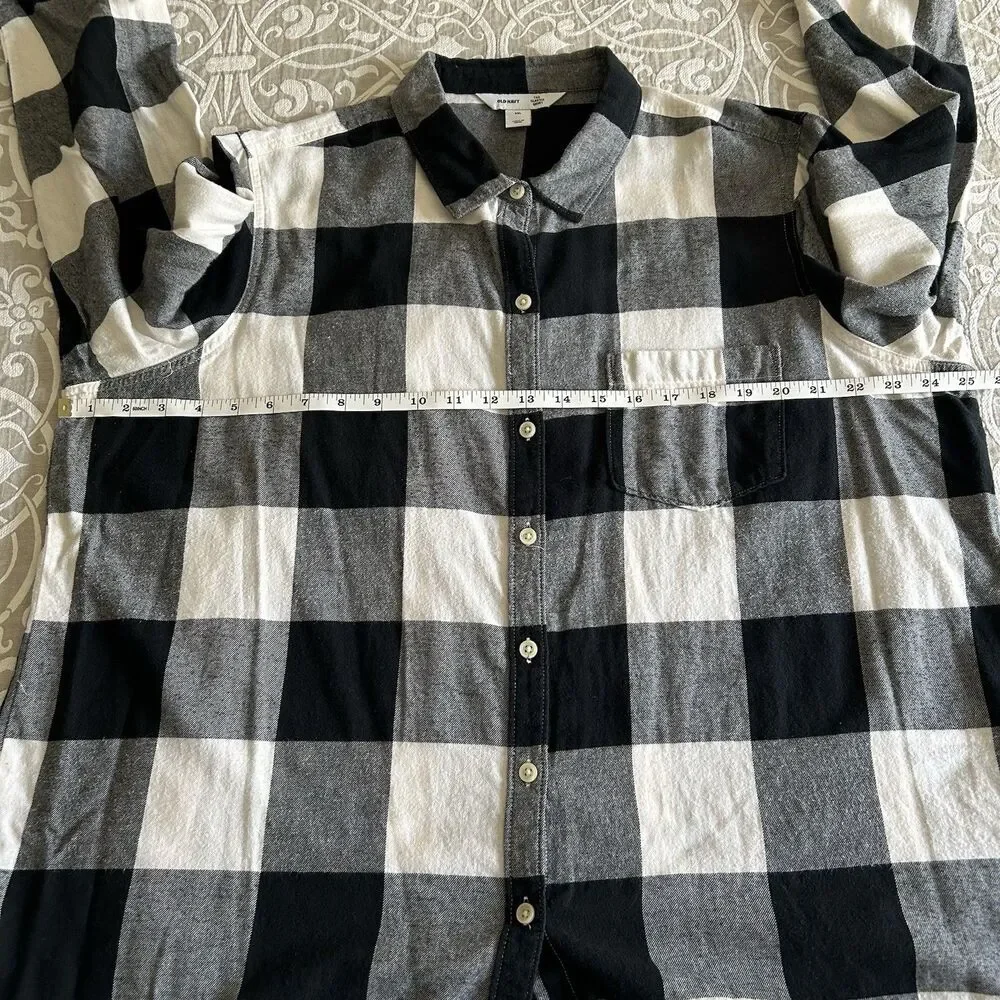 Old Navy Shirt Women XXL Black White Plaid Buffalo Classic Flannel Preppy Casual - Picture 6 of 12